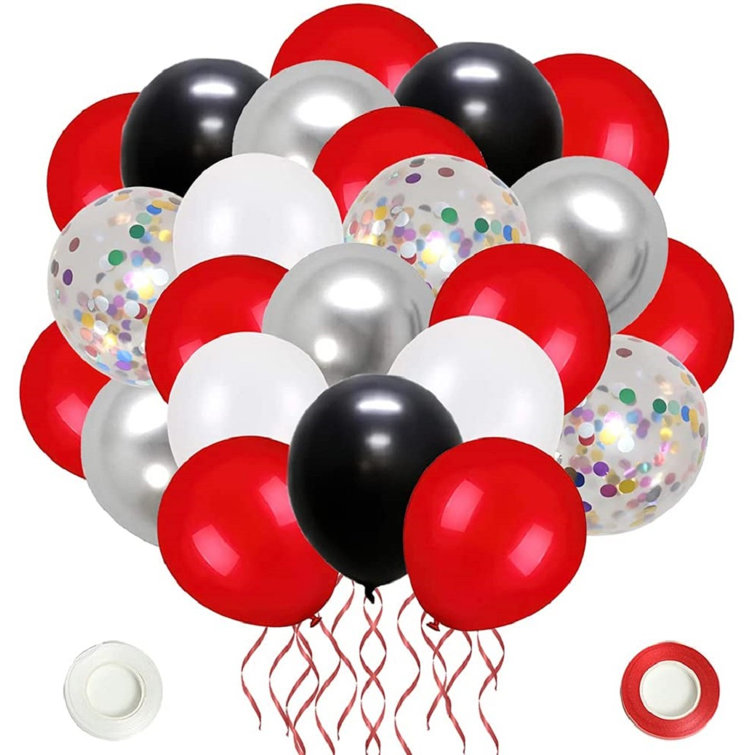TRUST 62 Pack Red Black Confetti Balloons Kit,12 Inch Black Red White